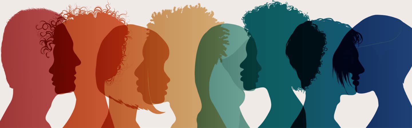 Silhouette Profile Face Group Of Men And Women Of Diverse Culture. People Diversity. Racial Equality Anti Racism Concept. Social Inclusion.gender Equality.multicultural Society. Community